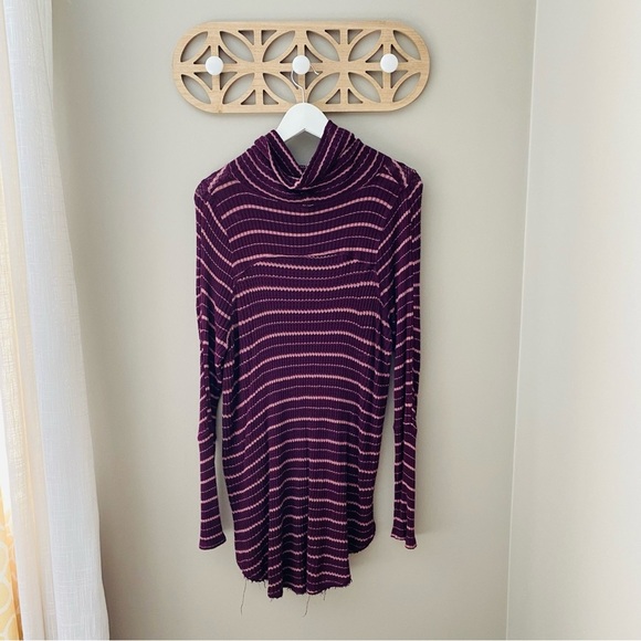 Free People Long Sleeve Stripe Top Purple Sz Small - Picture 7 of 9